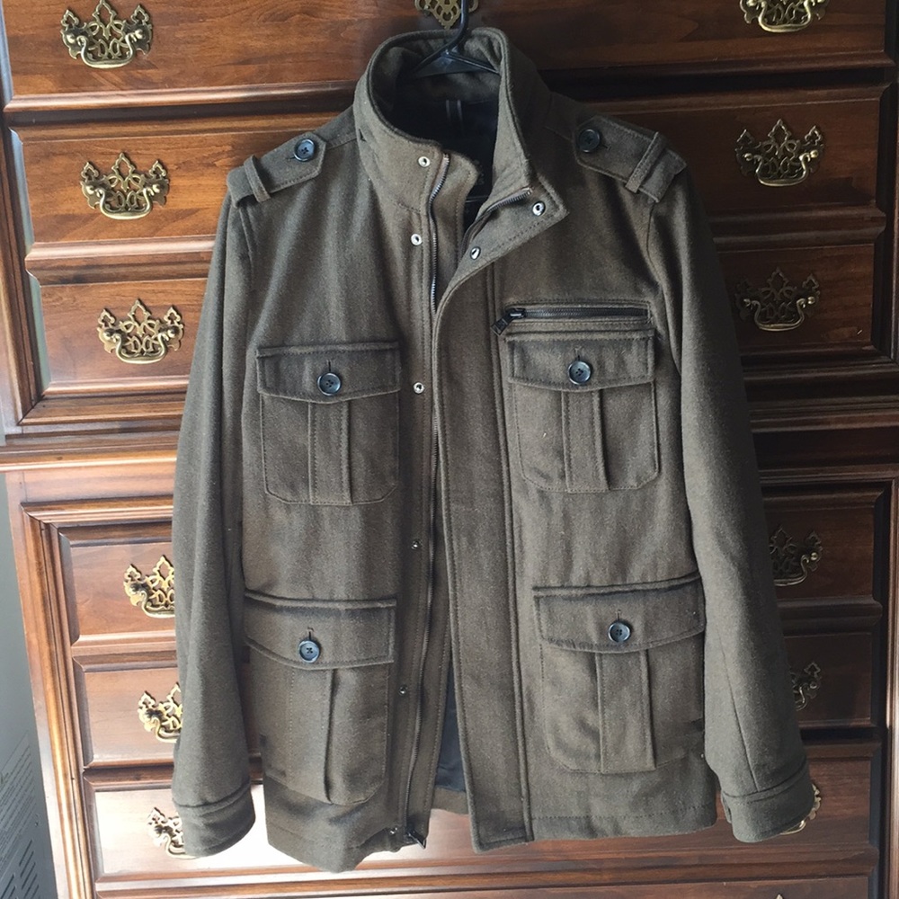 Express Men's Wool Blend Military Pea Coat